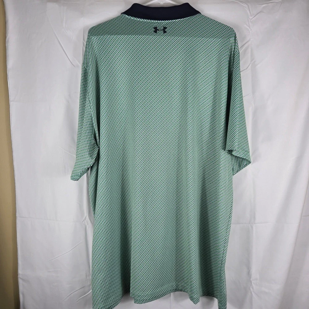 Under Armour Mens 2XLT Performance Polo Green Navy Blue Micro Check Golf Shirt - Picture 3 of 8